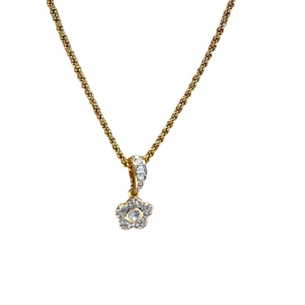 Swarovski Gold-Tone Crystal Flower Pendant Necklace  Rope Chain, 18"